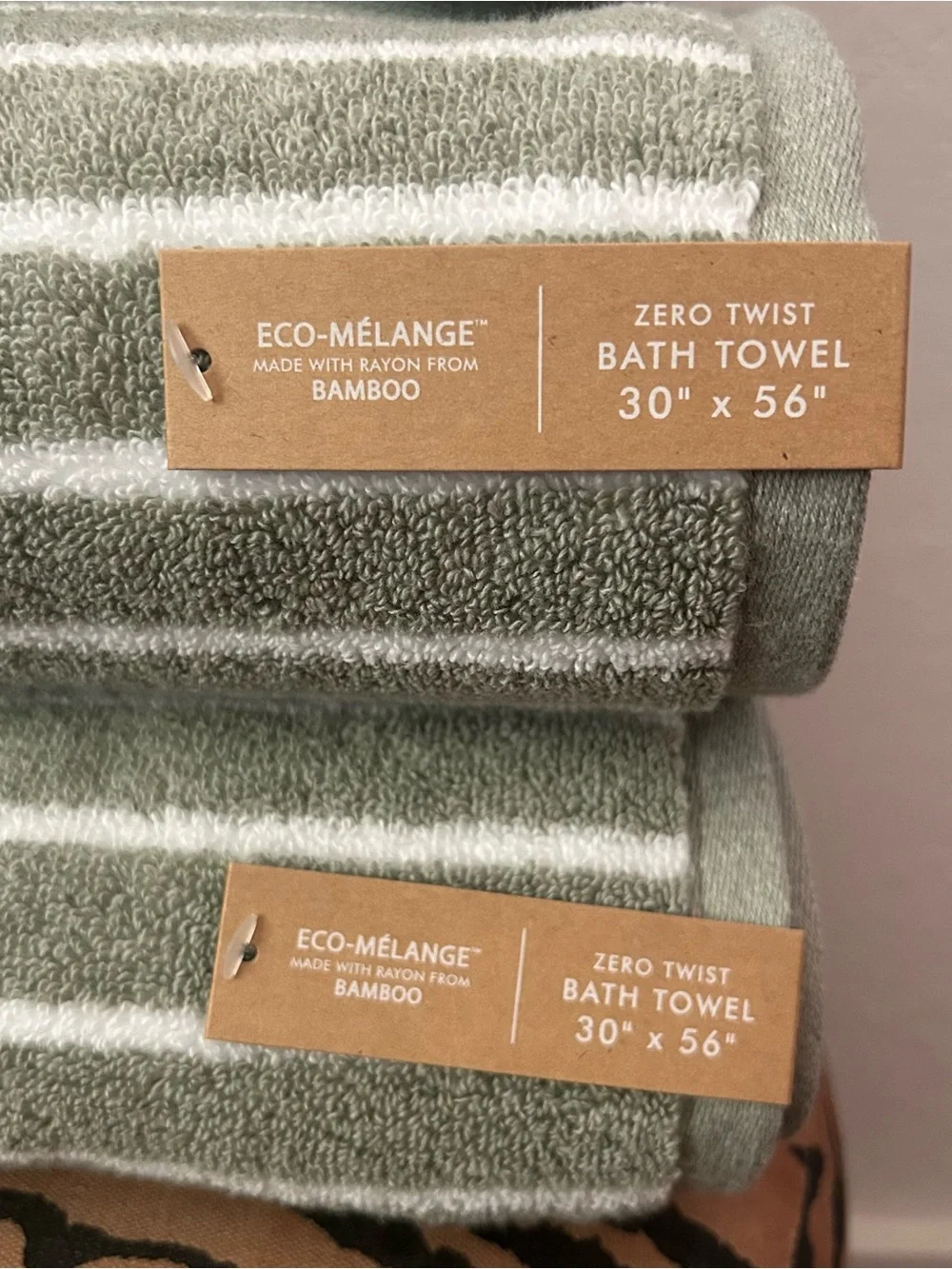 NEW Common Thread 8-Piece Eco-Melange Bamboo Zero Twist Striped Bath Towel Set